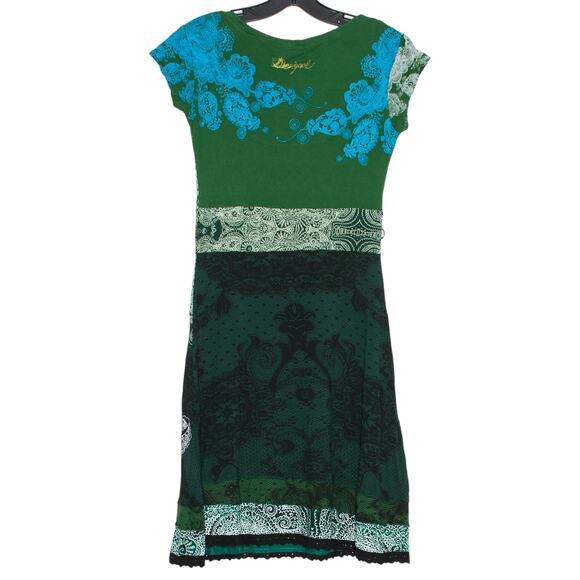 Desigual Dress Boho Hippie Festival Retro Paisley Patchwork Green Blue Small - Picture 5 of 5